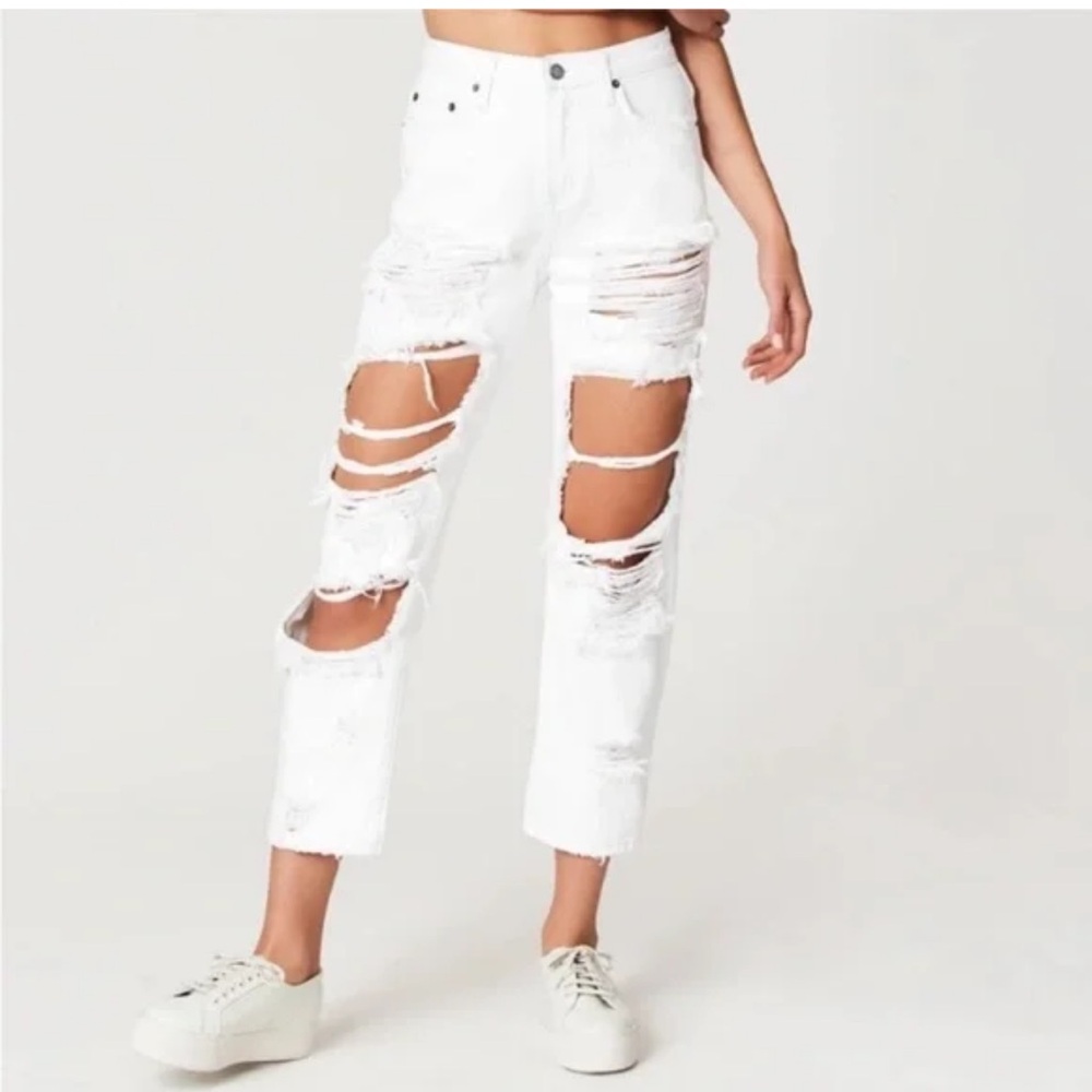 Carmar Hermia White Ripped Shredded Ankle Jeans Cropped Capris NWT 28